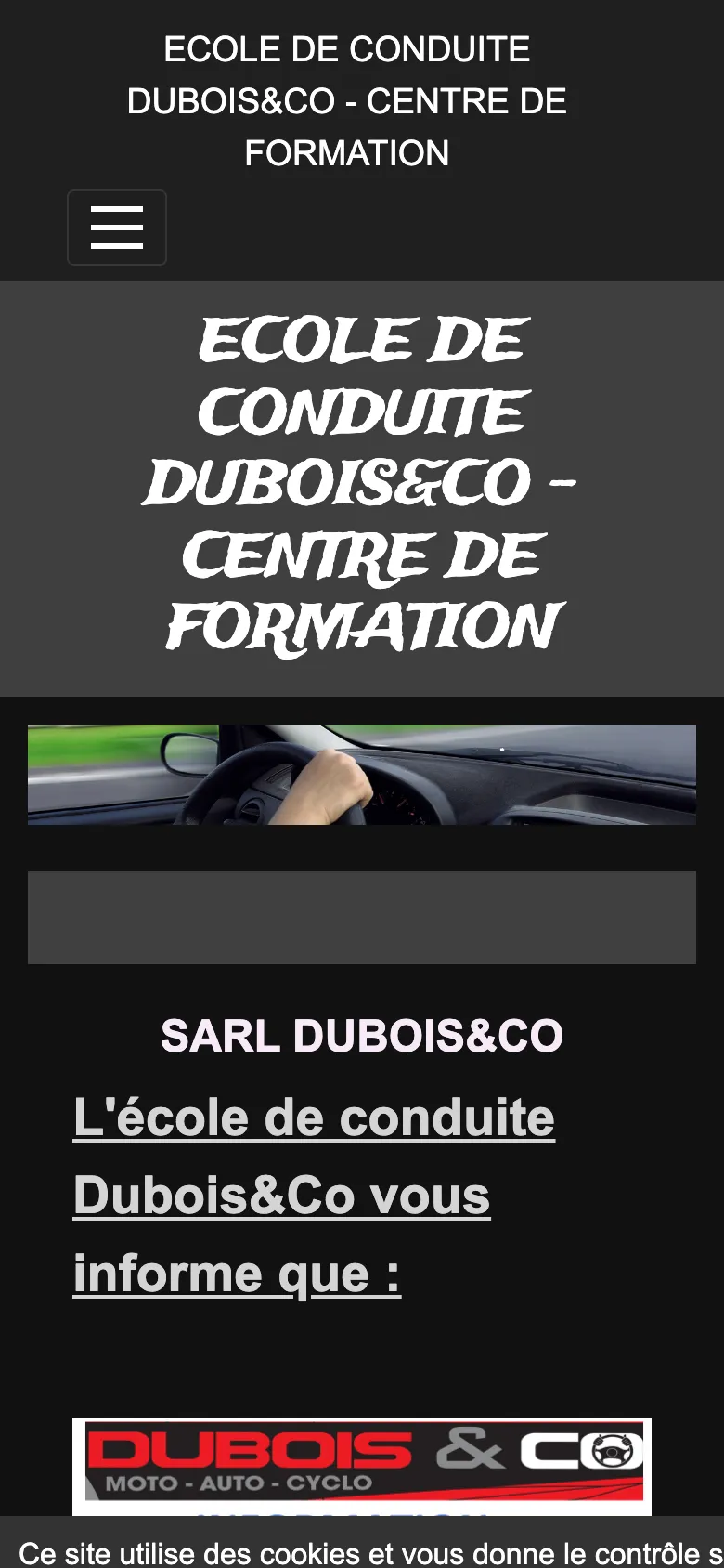 Capture mobile du site actuel : titre en capitales décalé, bandeau de photo très aplati, page plus large que l'écran et message d'erreur PHP affiché en bas de page